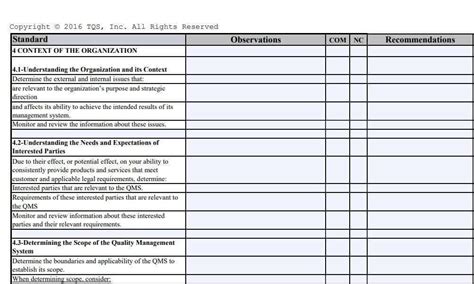 Internal Audit Schedule Template Iso 9001 2015