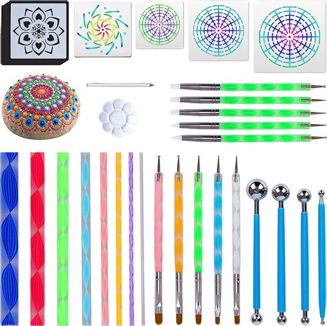 Mandala Dotting Tools for Painting Rocks Mandala Painting Dotting Stencil Dot Mandala Kit 34PCS ...