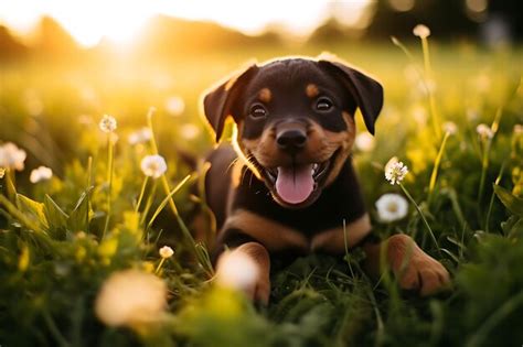 Premium AI Image | Rottweiler in a Sunlit Meadow