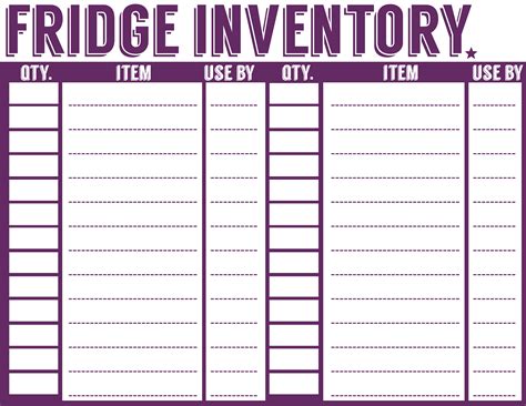 Printable Food Inventory Template