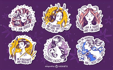 Set Of Hand Drawn Zodiac Quotes Badges Vector Download