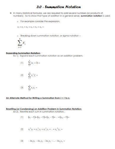 Summation - Examples, PDF | Examples