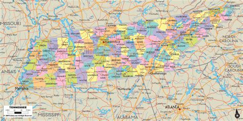 Map Of State Of Tennessee, With Outline Of The State Cities, Towns ...