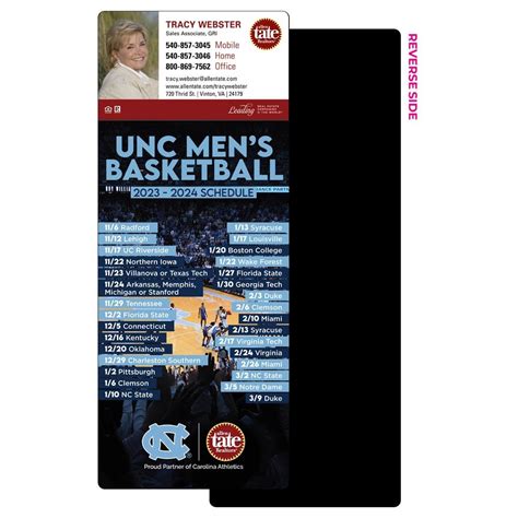 Allen Tate Carolina Tar Heels Basketball Schedule - Full Magnet