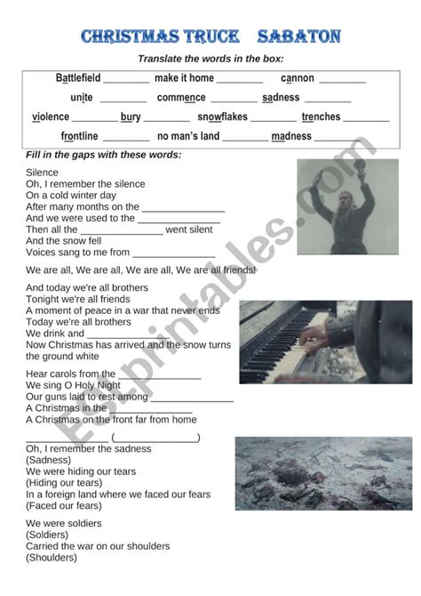 Christmas Truce by Sabaton - video + gapfills - ESL worksheet by ninon100