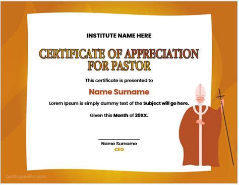 Certificate of Appreciation for Pastor | Download Edit Print