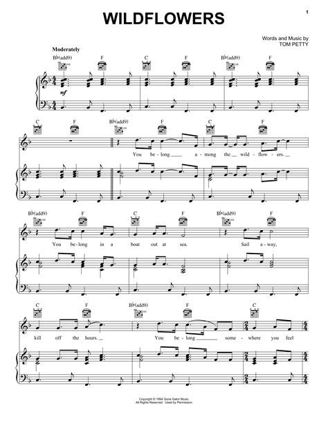 Tom Petty 'Wildflowers' Sheet Music and Printable PDF Music Notes ...