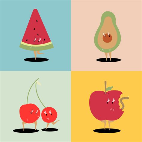 Tropical fruit cartoon characters vector set - Download Free Vectors ...