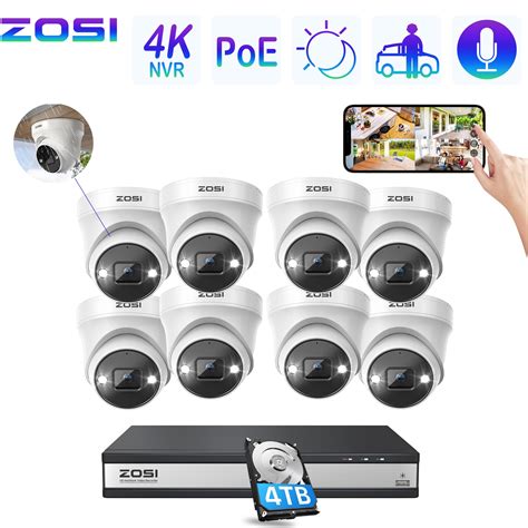 4K PoE Security Camera System with Audio, ZOSI PoE Security Camera System 4TB HDD, 8pcs 5MP PoE ...