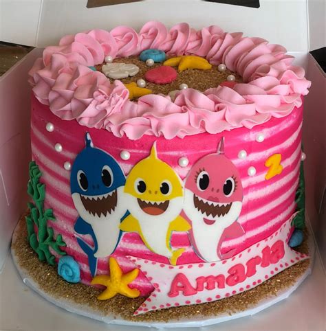 Pink baby shark cake | Trolls birthday party cake, Shark themed ...