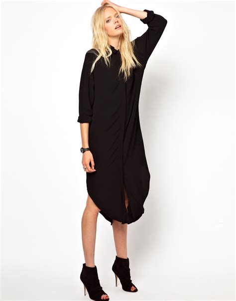 Lyst - Just Female Long Shirt Dress in Black