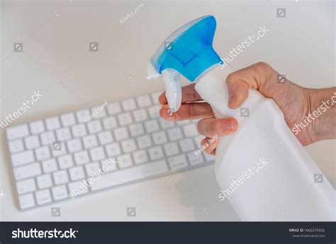 Hand Cleaning Computer Keyboard Disinfectant Spray Stock Photo ...