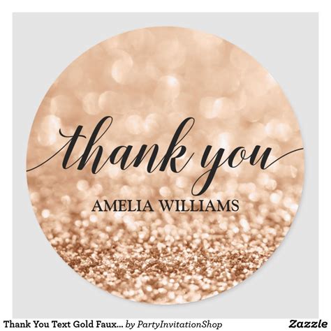 Thank You Text Gold Faux Glitter Classic Round Sticker | Zazzle in 2024