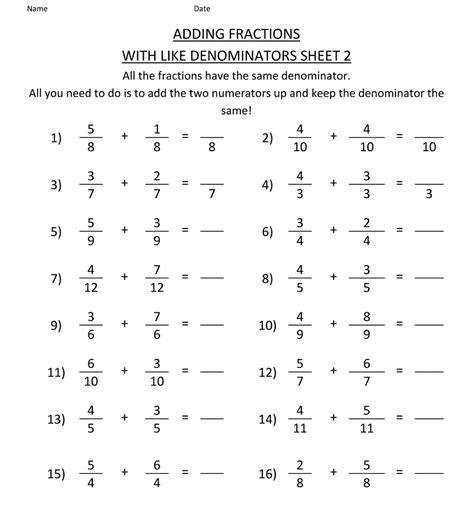 Simple Fractions Worksheets