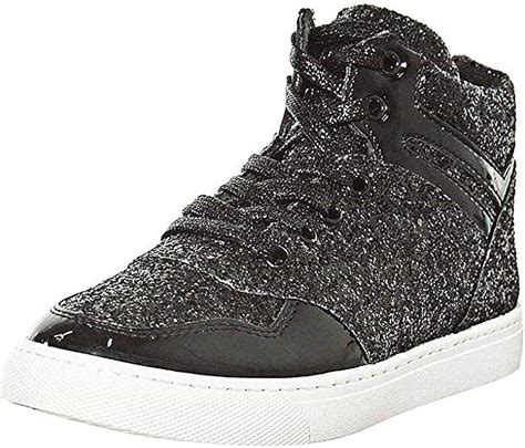 Women's Metallic Glitter High Top Lace Up Fashion Sneakers (7, Black)[Apparel]: Amazon.ca: Shoes ...