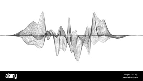 Audio waves or sound waves, visualization as grid or wireframe mesh ...