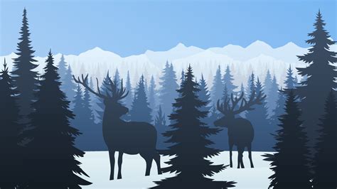 Nature mountains landscape silhouette. Winter coniferous forest with snow, frozen weather ...