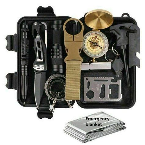 Cisvio 14-in-1 Outdoor Emergency Survival Gear Kit Camping Tactical Tools SOS EDC Case ...