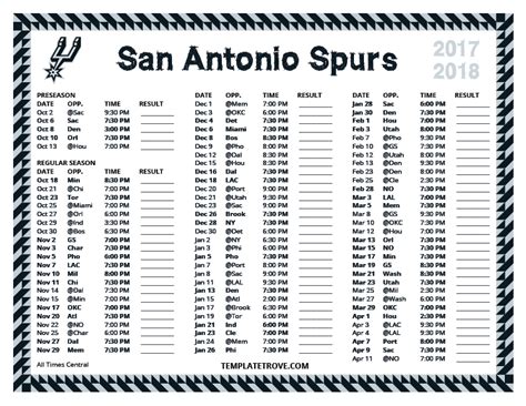 Printable 2017-2018 San Antonio Spurs Schedule