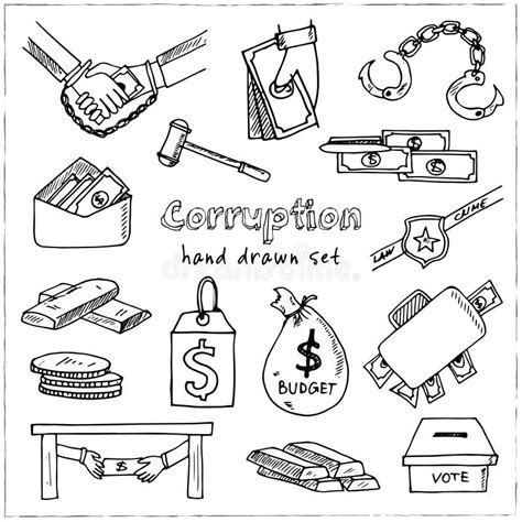 Corruption Hand Drawn Doodle Set. Sketches. Vector Illustration for ...