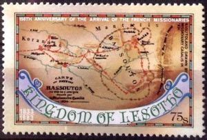 Stamp: Map of Basutoland 1834 (Lesotho) (Sesquicentennial of French missionaries' arrival) Mi:LS ...