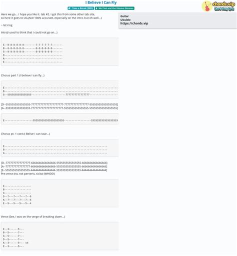 Chord: I Believe I Can Fly - tab, song lyric, sheet, guitar, ukulele ...