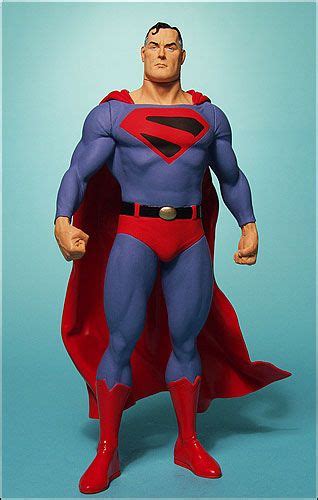 the action figure is wearing a red and blue superman suit with his ...