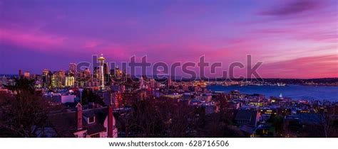 Seattle Skyline View Colorful Sunset Stock Photo (Edit Now) 628716506