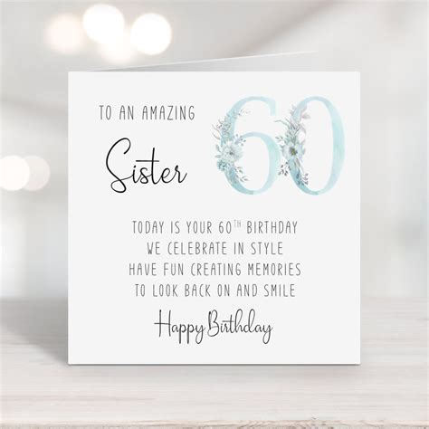 Sister 60th Birthday Card With Verse/poem Sixty Birthday - Etsy UK