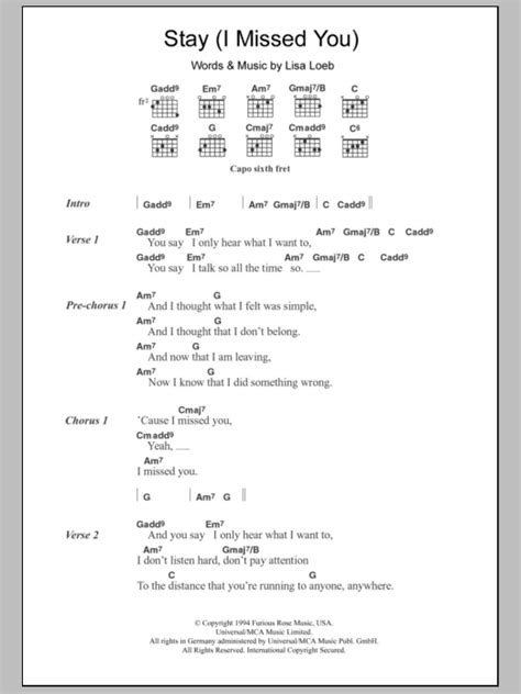 Stay (I Missed You) by Lisa Loeb - Guitar Chords/Lyrics - Guitar Instructor