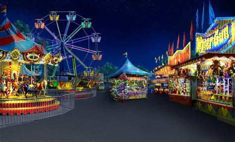 Nighttime Amusement Park with Rides - Anime Scenery