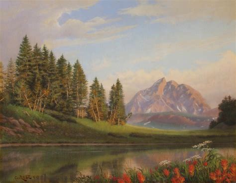 Wildflowers Mountains River western original western landscape oil painting Painting by Walt Curlee