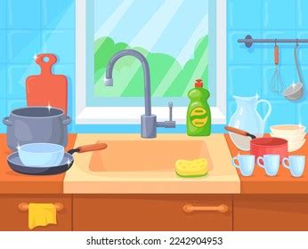 Clean Shiny Dishes Kitchen Sink Cartoon Stock Vector (Royalty Free) 2242904953 | Shutterstock