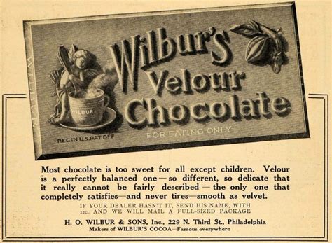 Wilbur's Velour Chocolate by H.O. Wilbur & Sons - 1906 | Delicate, Velour, Novelty sign