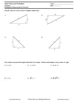 Worksheet: Pythagorean Theorem and its Converse | Geometry Printable