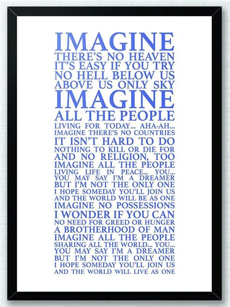 Imagine John Lennon Lyrics Song Lyrics Typography Print | Etsy | Imagine john lennon lyrics ...