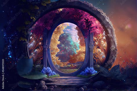 fantasy magical portal opening to another world as concept art for book illustration Stock ...