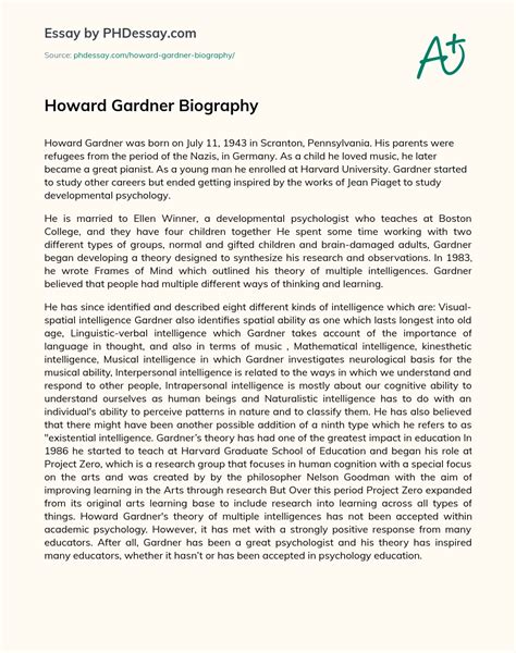 Howard Gardner Biography (400 Words) - PHDessay.com