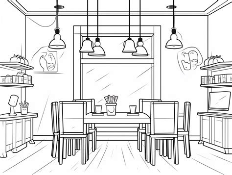 Simple Dining Room Coloring Page - Coloring Page