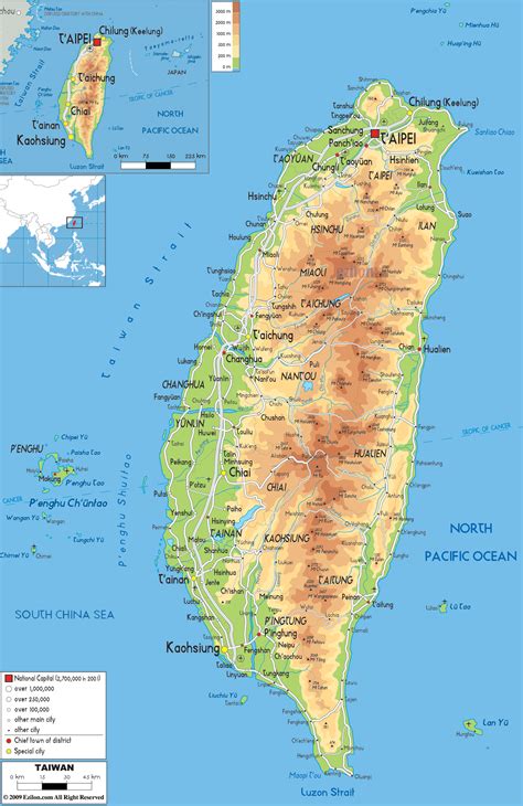 Physical Map of Taiwan - Ezilon Maps
