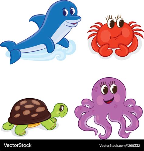 Cartoon sea animals Royalty Free Vector Image - VectorStock