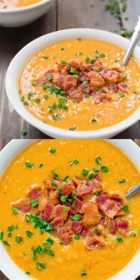 This healthy and tasty Red Lentil Soup with Bacon is vibrantly colorful ...