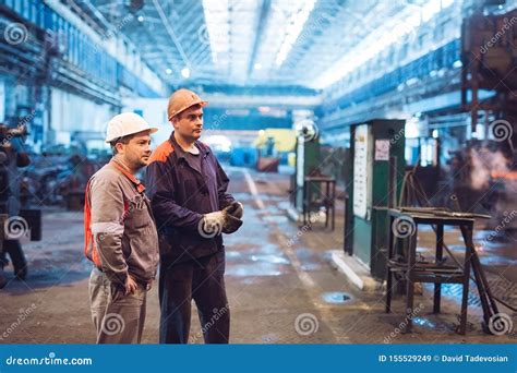 Workers in the Steel Mill on the Metallurgical Plant. Stock Image - Image of furnace, helmet ...