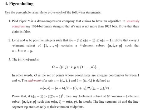 Solved 4. Pigeonholing Use the pigeonhole principle to prove | Chegg.com