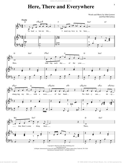 Here, There And Everywhere sheet music for voice and piano (PDF)