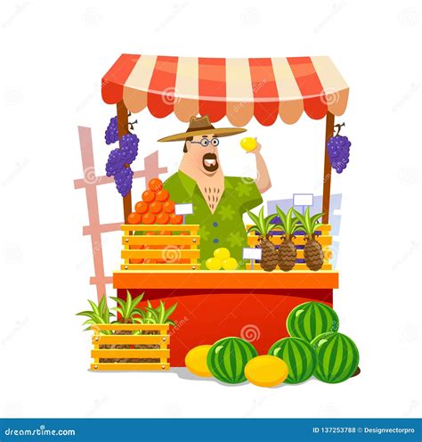 Local Food Market Cartoon Vector Illustration. Fruits and Vegetables Shop Stock Vector ...