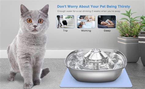 Cat Water Fountain Stainless Steel, 88oz/2.6L Etship Pet Fountain, 360°Super Silent Cat Water ...