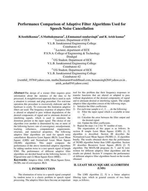 (PDF) Performance Comparison of Adaptive Filter Algorithms Used for ...