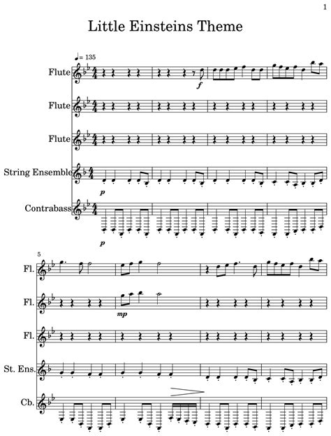 Little Einsteins Theme - Sheet music for Flute, String Ensemble, Contrabass