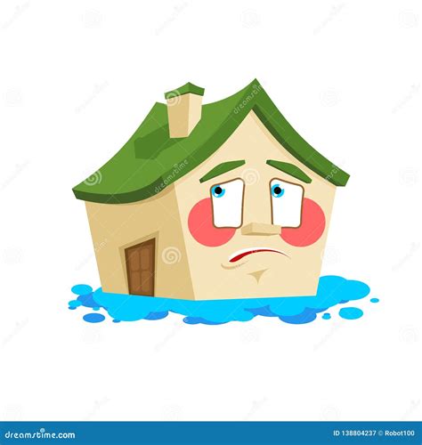 House Pee Flooded Isolated. Crying Home Cartoon Style Vector Stock ...